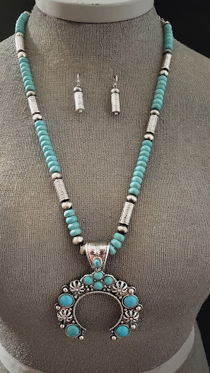 Briella Turquoise Beaded Naja Squash Necklace and Earring Set