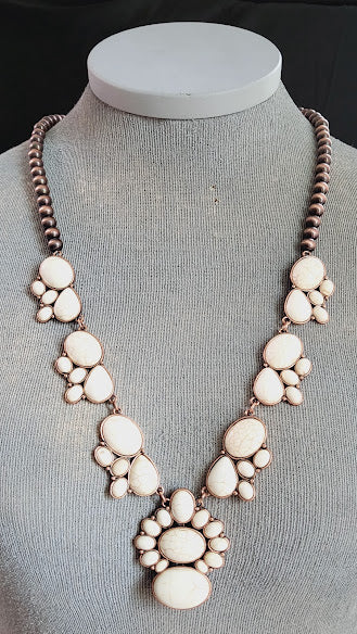 White Durango Squash Blossom Copper Pearl Necklace