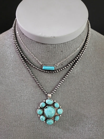 Turquoise Willow BlueLayered Silver Pearl Necklace