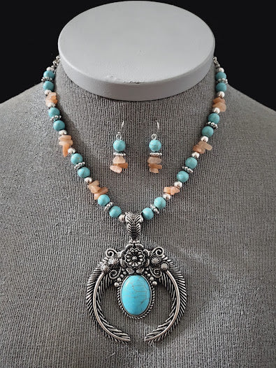 Turquoise Naja Beaded Necklace and Earrings