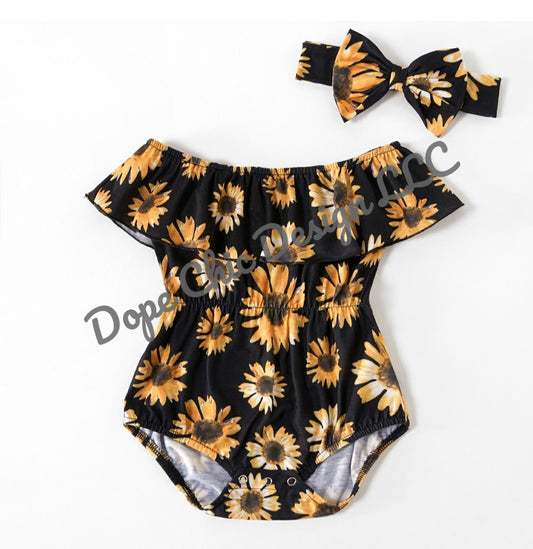 Sunflower Pattern Matching Black Sling Maxi Dresses