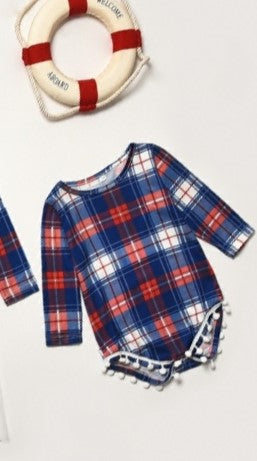 Mommy And Me Plaid Stitching Mesh Long-Sleeve Dress