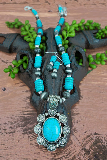 Turquoise Kenna Concho Necklace and Earring Set