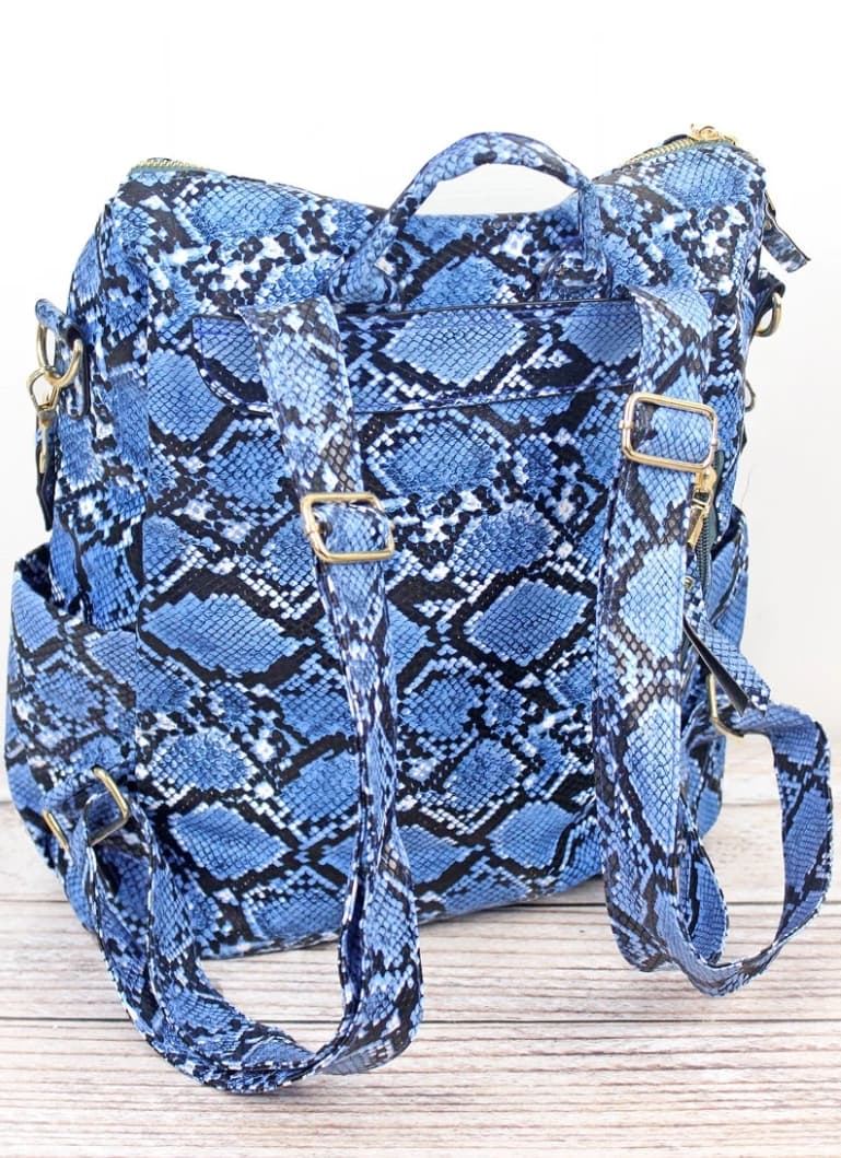 Still Of The Night Blue Snakeskin Backpack Tote Bag