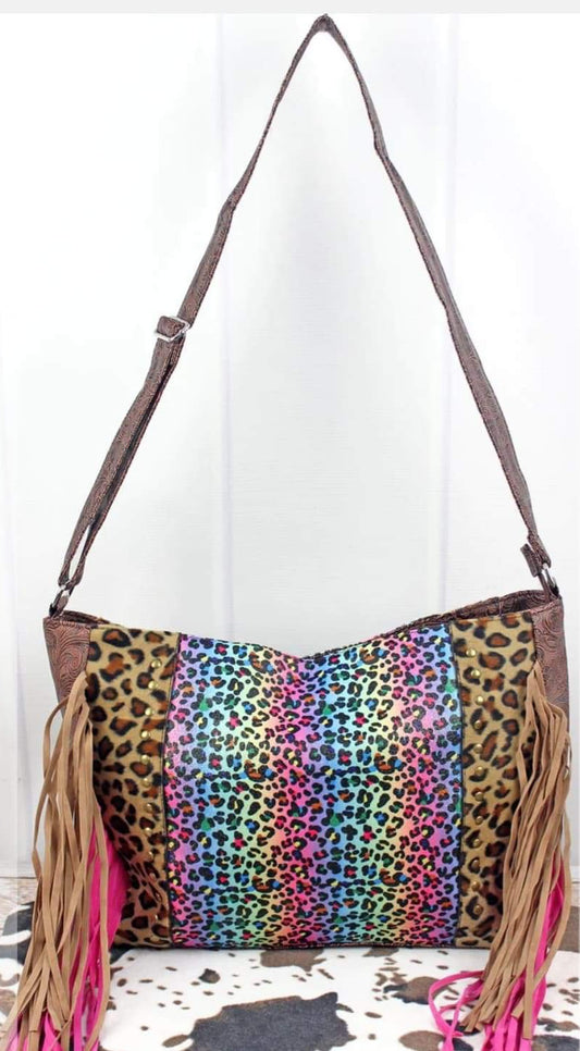 TASSEL BAG- MULTI LEOP/TAN LEOP - Chasing Rainbow Tassel Shoulder Tote Bag